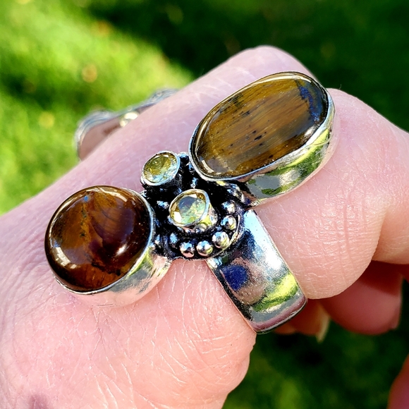 New Tiger Eye and Citrine 925 Silver Statement Ring. - Picture 8 of 16